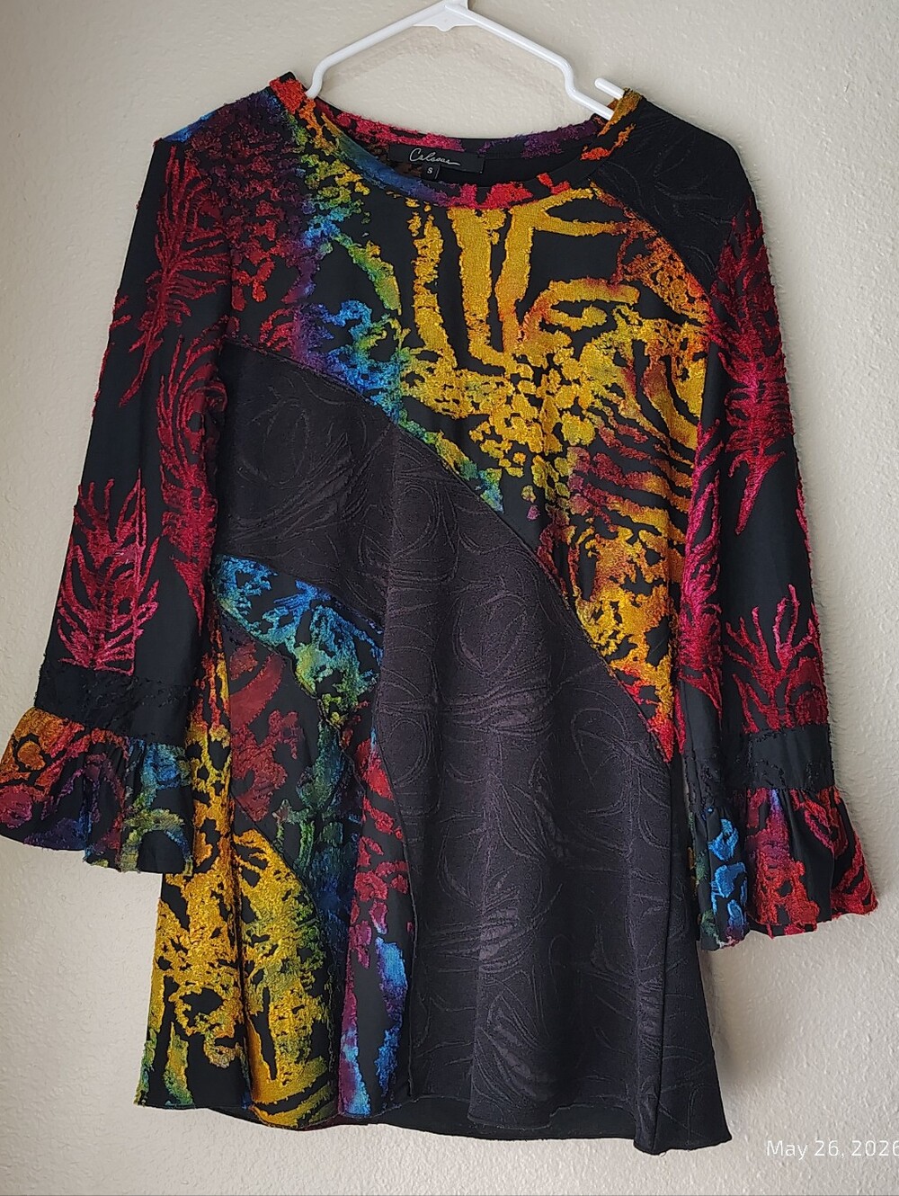 Calessa Top Shirt Medium S Burnout Stretch Artsy Maximalist Boho Whimsigoth Bold